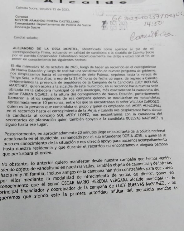 Ante la Policía, candidato de Caimito denunció presunta compra de votos y vandalismo