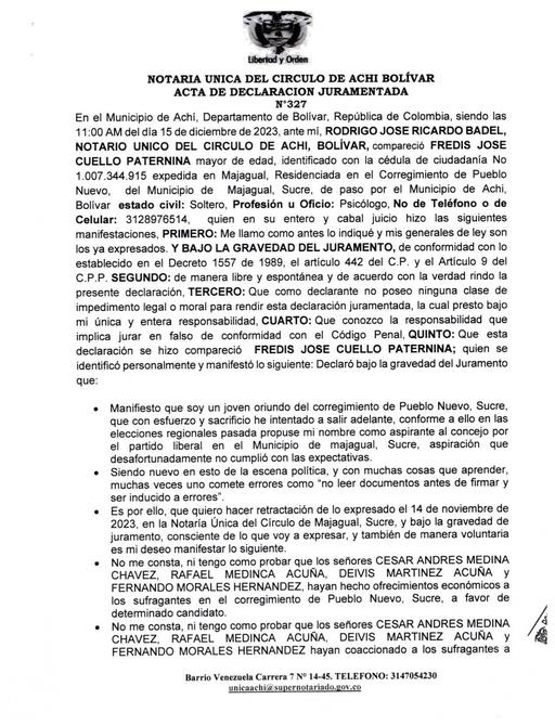 Se retracta testigo dentro de la demanda electoral contra alcalde (el) de Majagual