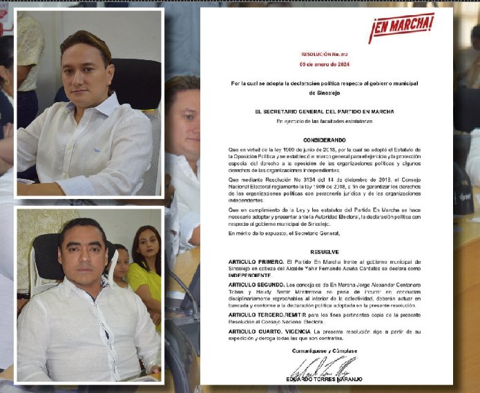 Partido En Marcha se declara en independencia del gobierno Acuña