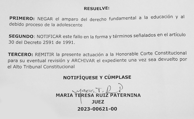 Juzgado negó pretensión de grado a estudiante de undécimo