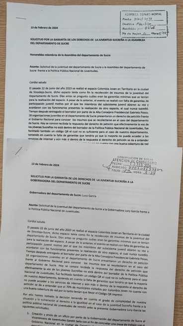 Jóvenes en Sucre piden apoyo de la Gobernación y Asamblea en la lucha por la política pública