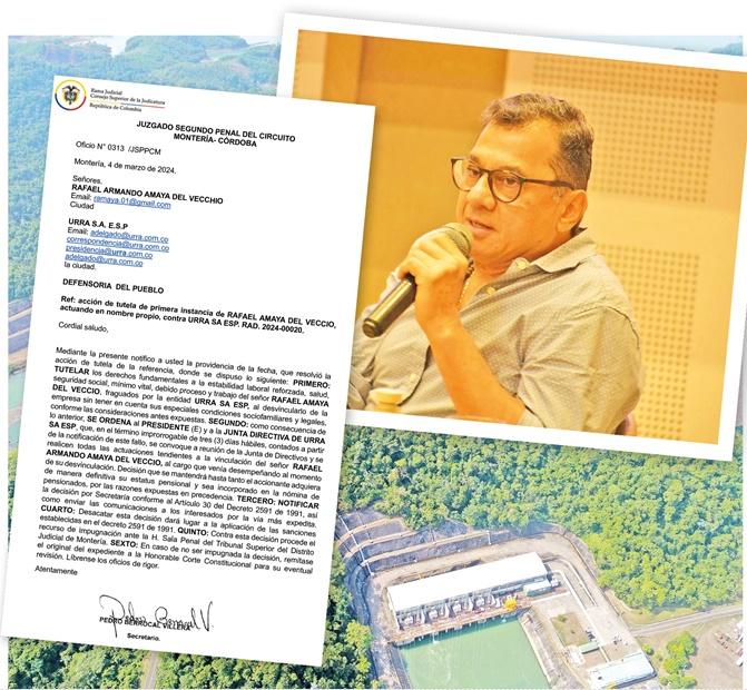 Ordenan reintegro de presidente de Urrá