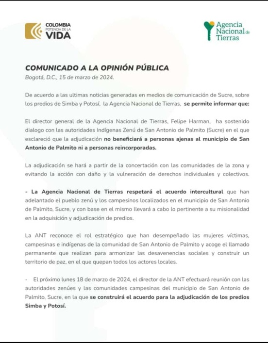 Agencia de Tierra dice que sí habrá beneficiarios de Palmito