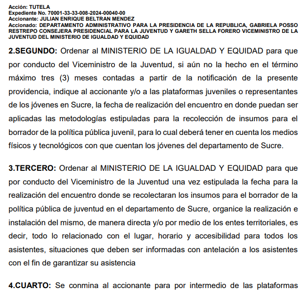 Minigualdad debe replantear inclusión de Sucre en plataforma de Juventudes