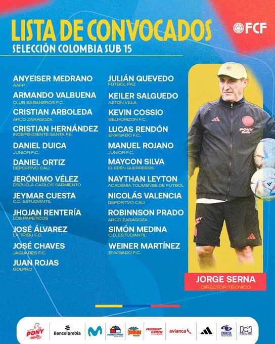 Convocados a la Selección Colombia Sub-15