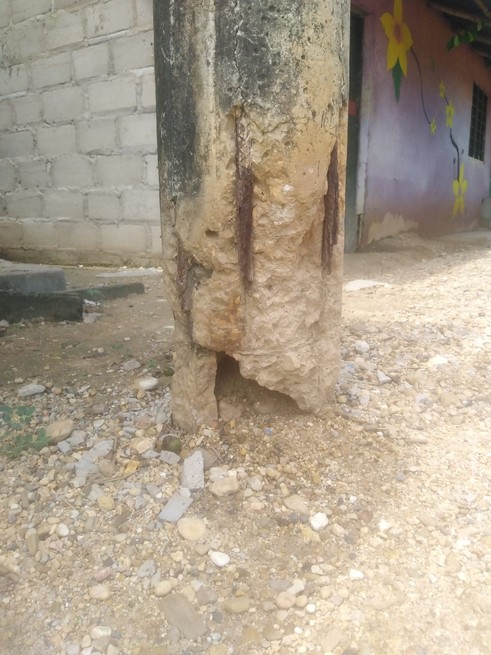 Postes en peligro de colapsar están cerca del colegio en San Andrés Palomo