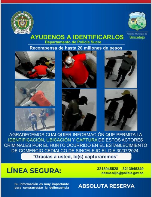 Policía y Alcaldía de Sincelejo ofrecen $20 millones de recompensa por robo millonario