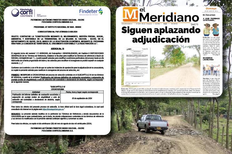 Sigue el vaivén: otra vez aplazan la adjudicación de la vía El Cauchal- Sucre (Sucre)