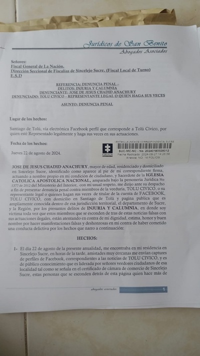 Denuncian a miembros de la página Tolú Cívico