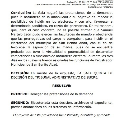Concejala de San Benito Abad se queda con su curul