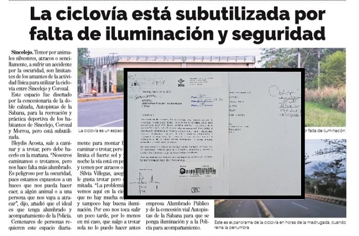 Empresas e instituciones reiteran llamado a que se ilumine la ciclovía