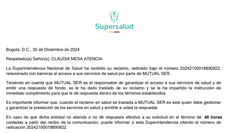 Paciente exige agilidad en sus procesos médicos debido a su mal estado de salud