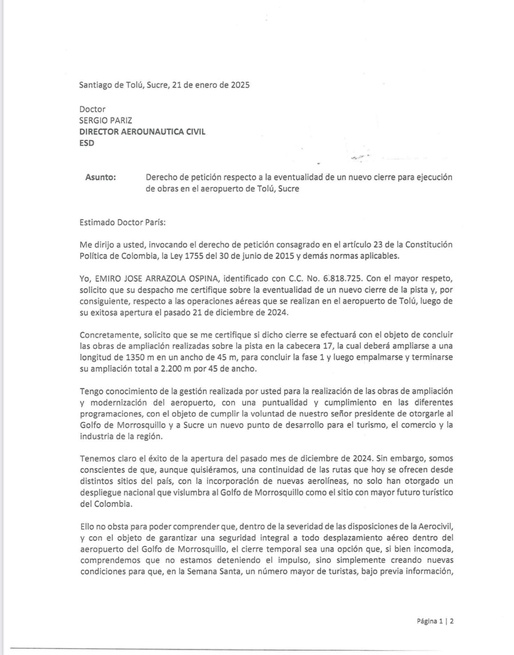 Solicita información sobre cierre de la pista