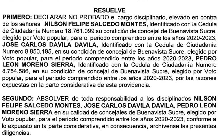 Procuraduría absolvió a exconcejales de Buenavista