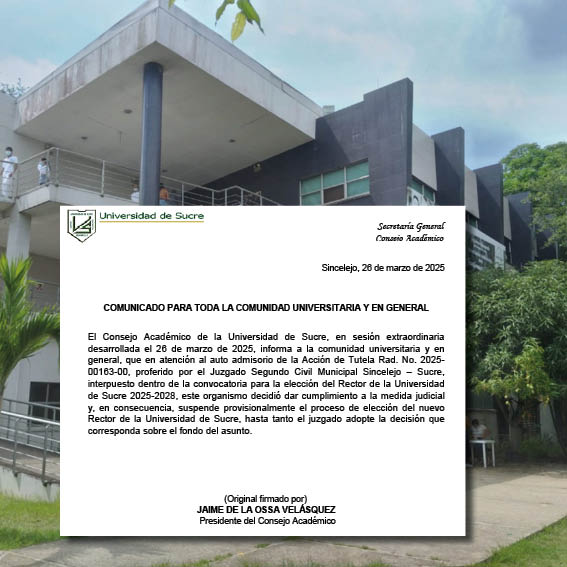 Unisucre suspende proceso de elección del nuevo rector