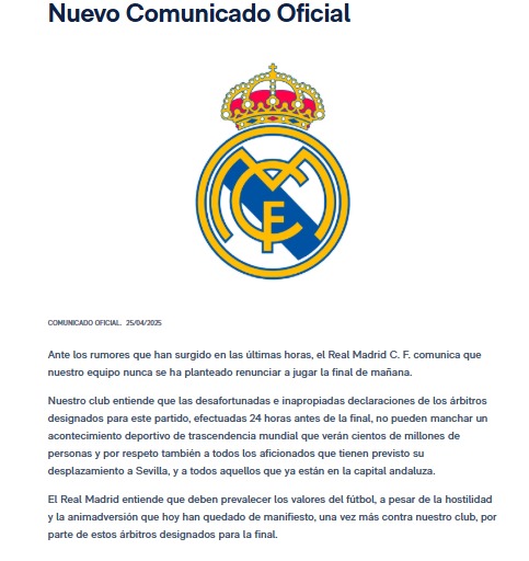 Real Madrid desmiente rumor de que no jugara la final de la Copa del Rey