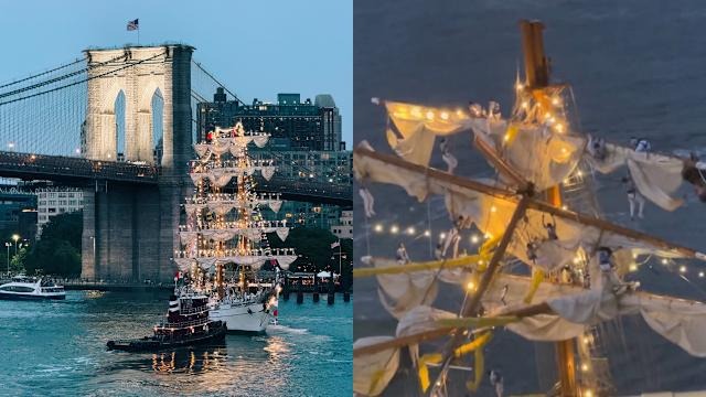 Buque de la Marina de México choca contra el Puente de Brooklyn en Nueva York