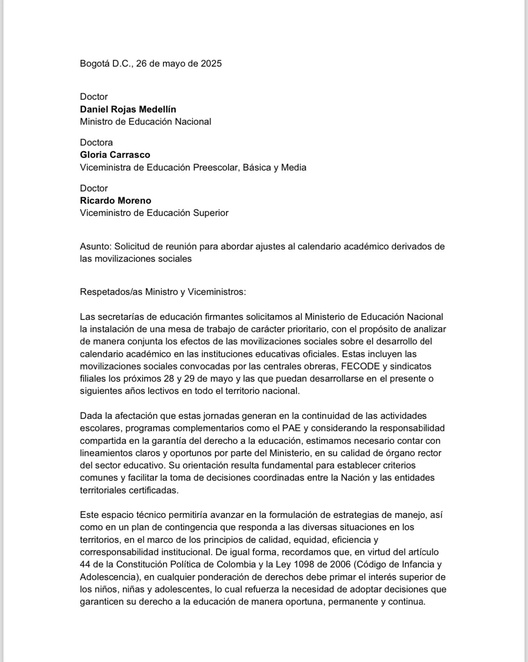 Secretarías de educación piden mesa de trabajo con el Ministerio