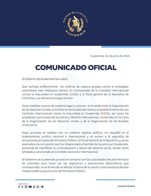 Guatemala rechaza las ordenes de captura en contra de funcionaros colombianos 