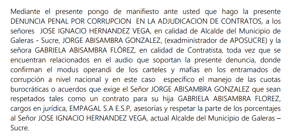 Denuncian supuesta corrupción en entrega de contratos en Galeras