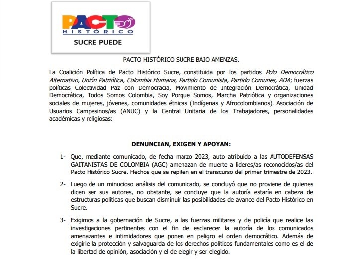 Panfleto contra el Pacto Histórico no sería autentico