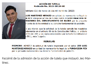 Admiten tutela contra la Gobernación de Sucre