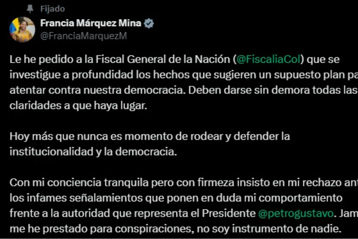 Vicepresidenta pide a la Fiscalía investigar plan en contra del presidente Petro