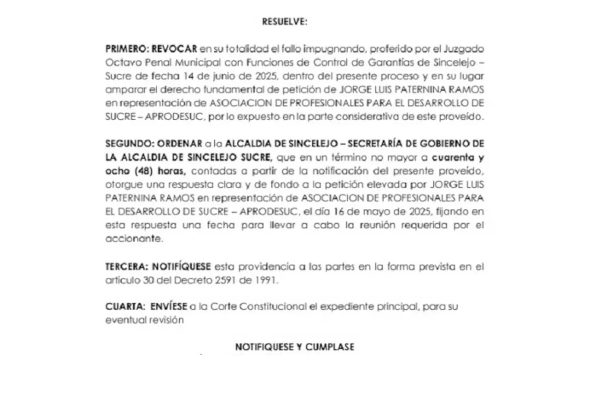 Alcaldía debe responderle a Aprodesuc en 48 horas