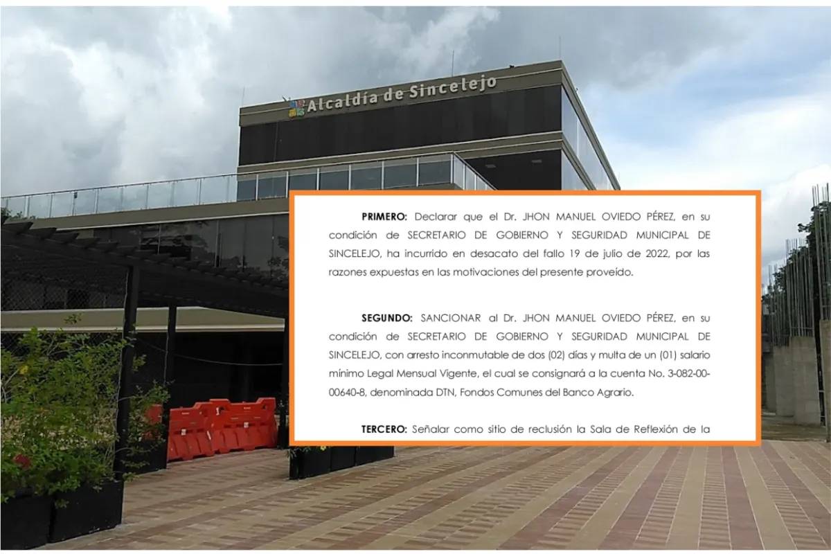 Ordenan dos días de arresto al Secretario de Gobierno de Sincelejo