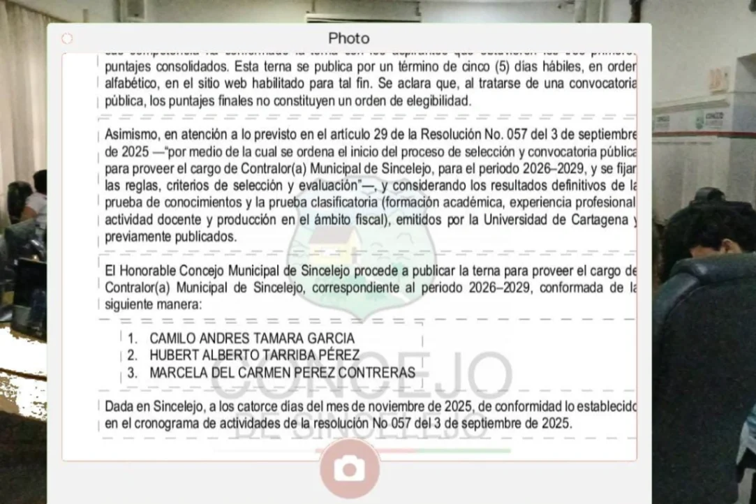 El Concejo de Sincelejo reveló los ternados para ser el próximo Contralor Municipal