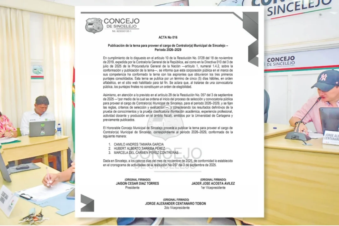 El Concejo de Sincelejo dio a conocer la terna de la que elegirá Contralor Municipal