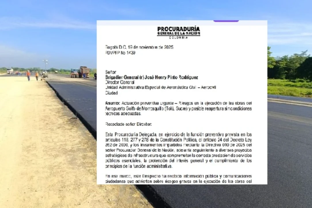 Procuraduría inicia acción preventiva por posibles irregularidades en la ejecución de obras del aeropuerto de Tolú
