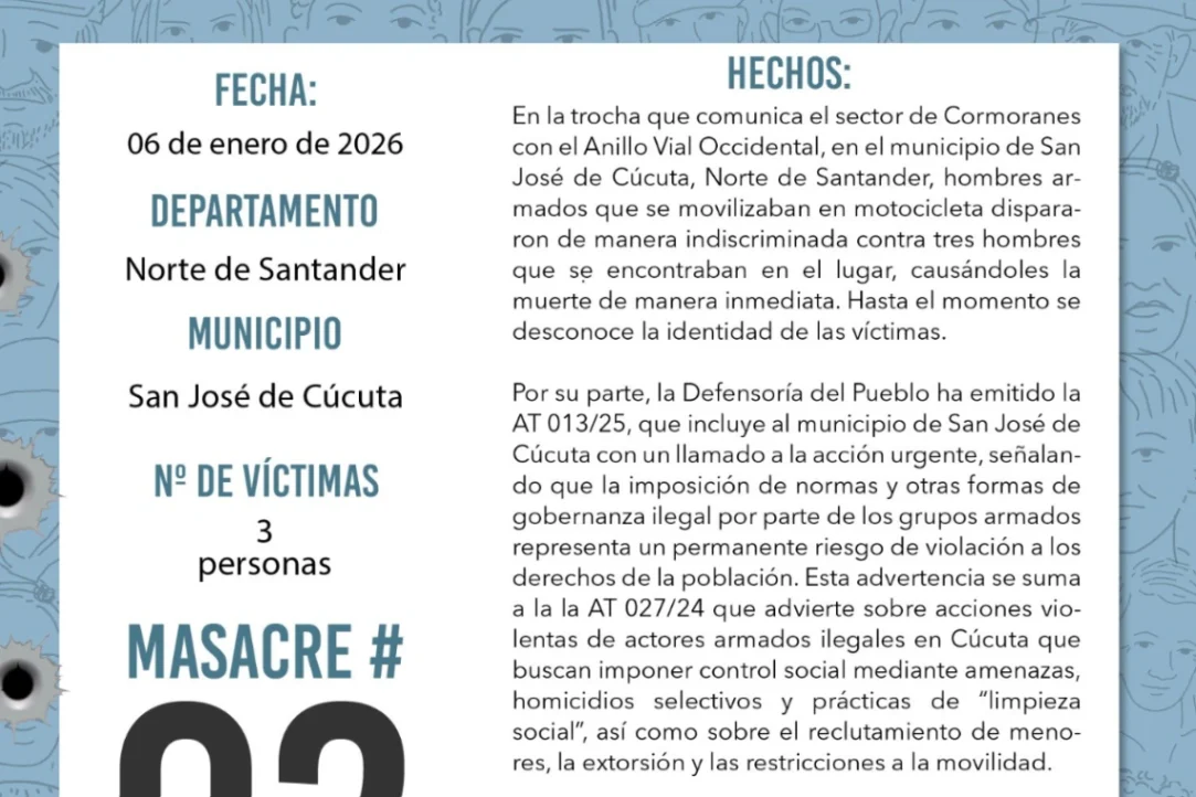 Tres hombres asesinados en ataque armado en zona rural de Cúcuta