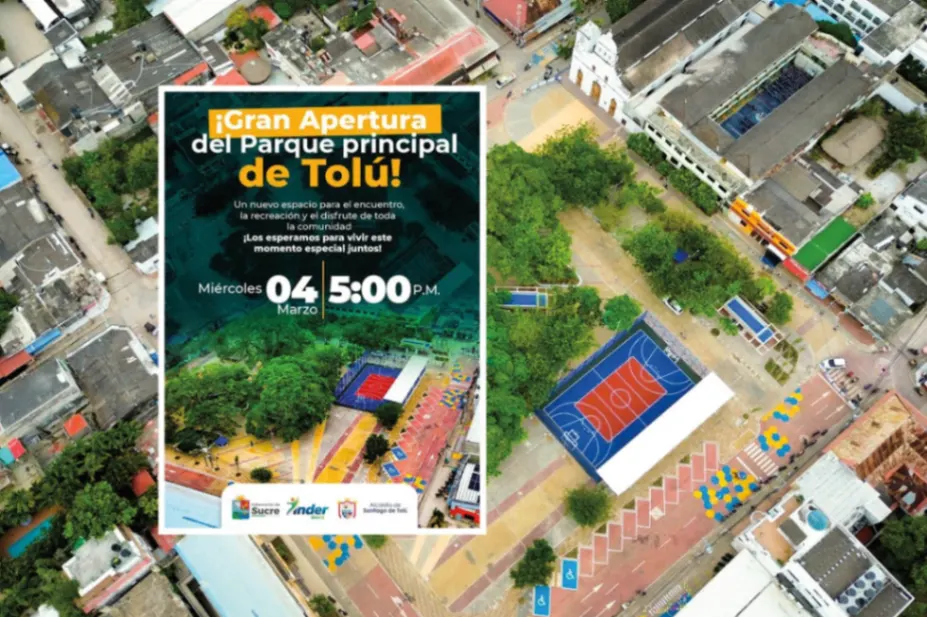 Inder Sucre anuncia la reapertura del parque principal de Tolú tras su renovación