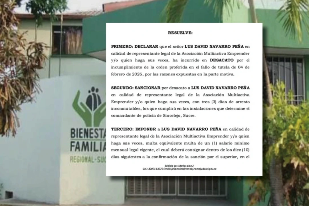 A la cárcel por desacato, representante de entidad que presta servicios al Icbf