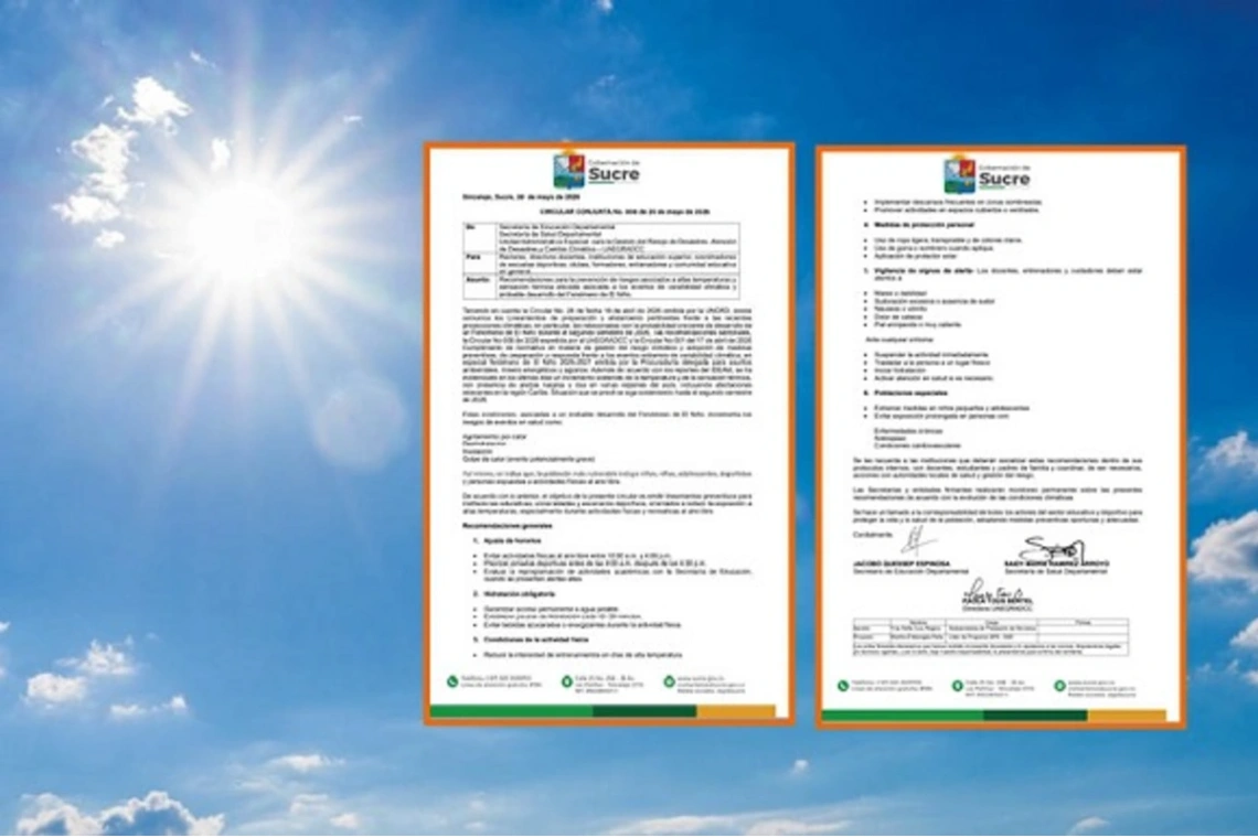 Gobernación de Sucre pide extremar precauciones ante ola de calor que amenaza la región Caribe